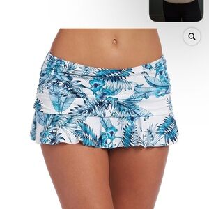 La Blanca Teal Blue and White Floral Ruffled Skirt Skort Bikini Bottom SZ 12